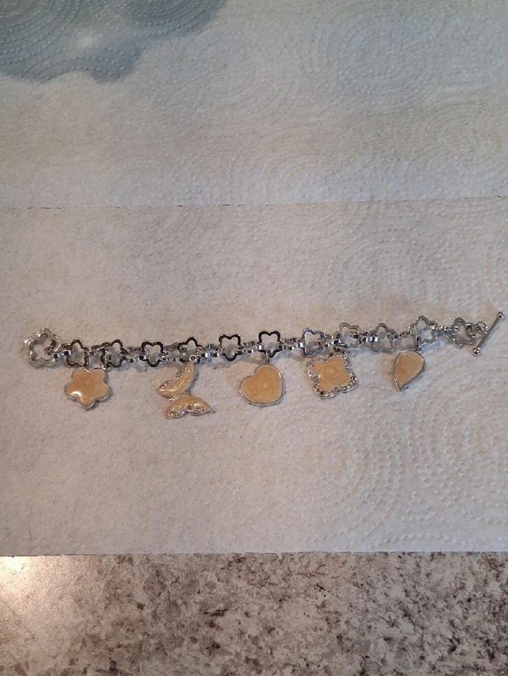 Silver-Tone Charm Bracelet with Beige Enamel Accents